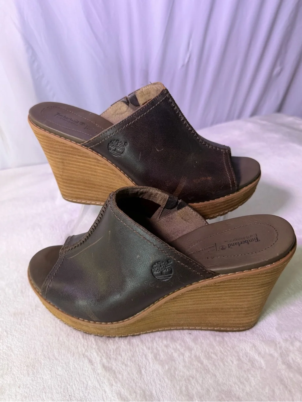 Women’s Black Leather Wedge Slide Sandals